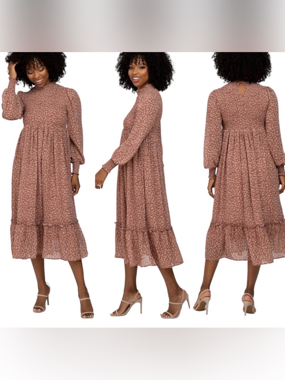 In Loom Women’s Dusty Rose Floral Midi Dress with Long Sleeves